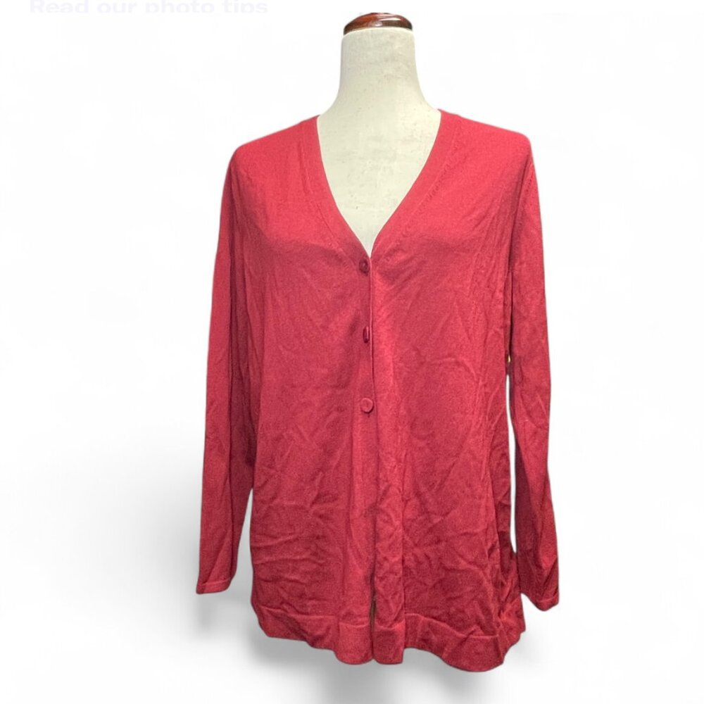 J. Jill Burgundy 3 Button Cardigan Poly‎ Wool Blend Size Medium petites